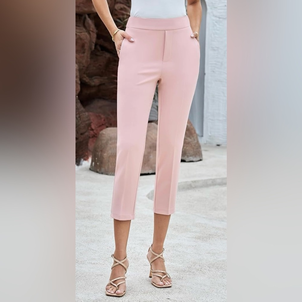 GRAPENT Capri Pants Dress Pants Slim Straight Leg
Size: L , Color: Light Pink